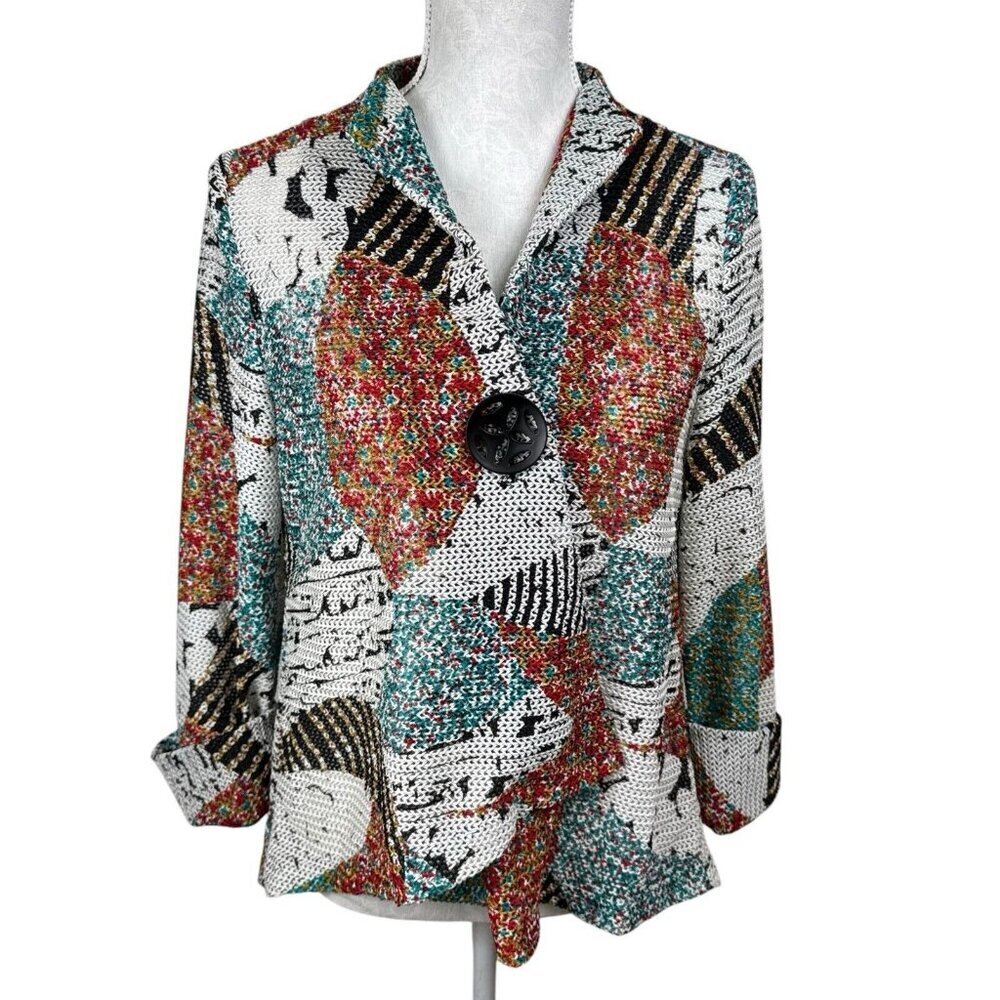 IC by Connie K Women's S Asymmetric Hem Blazer Jacket Multi‎ Geometric EUC